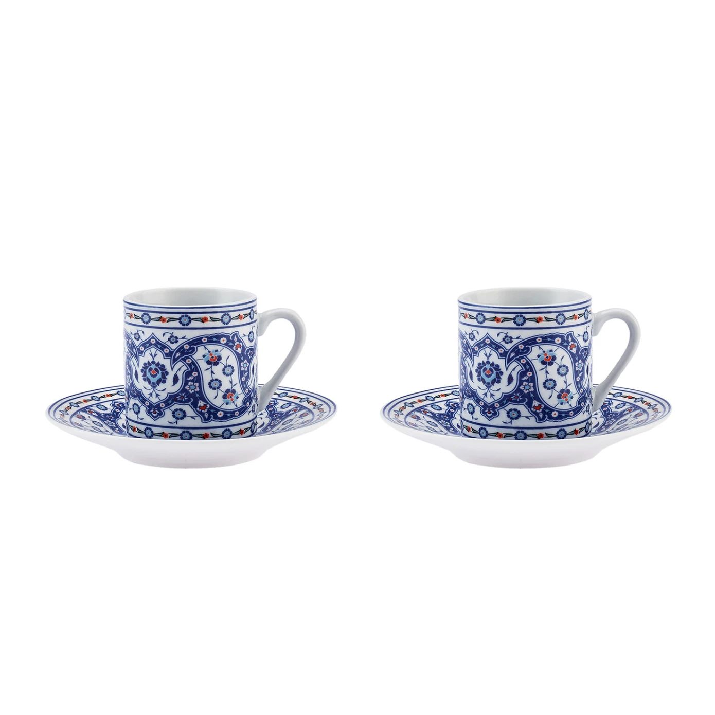KARACA GÜLHANE 4-DELT ESPRESSO KAFFESÆT 2 PERSONER, 80 ML, BLÅ/HVID