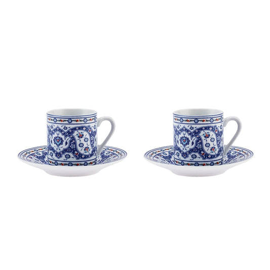 KARACA GÜLHANE 4-DELT ESPRESSO KAFFESÆT 2 PERSONER, 80 ML, BLÅ/HVID