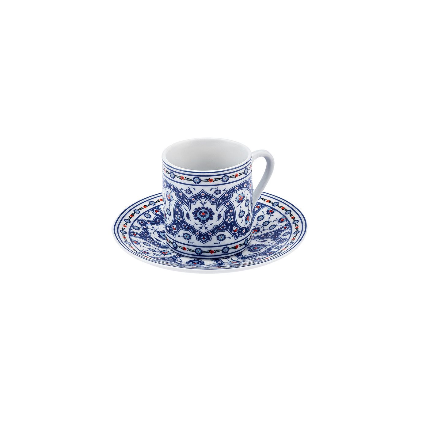KARACA GÜLHANE 4-DELT ESPRESSO KAFFESÆT 2 PERSONER, 80 ML, BLÅ/HVID