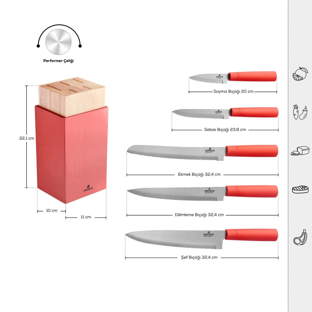 Karaca Viego 6-delt Knivsæt - Rød