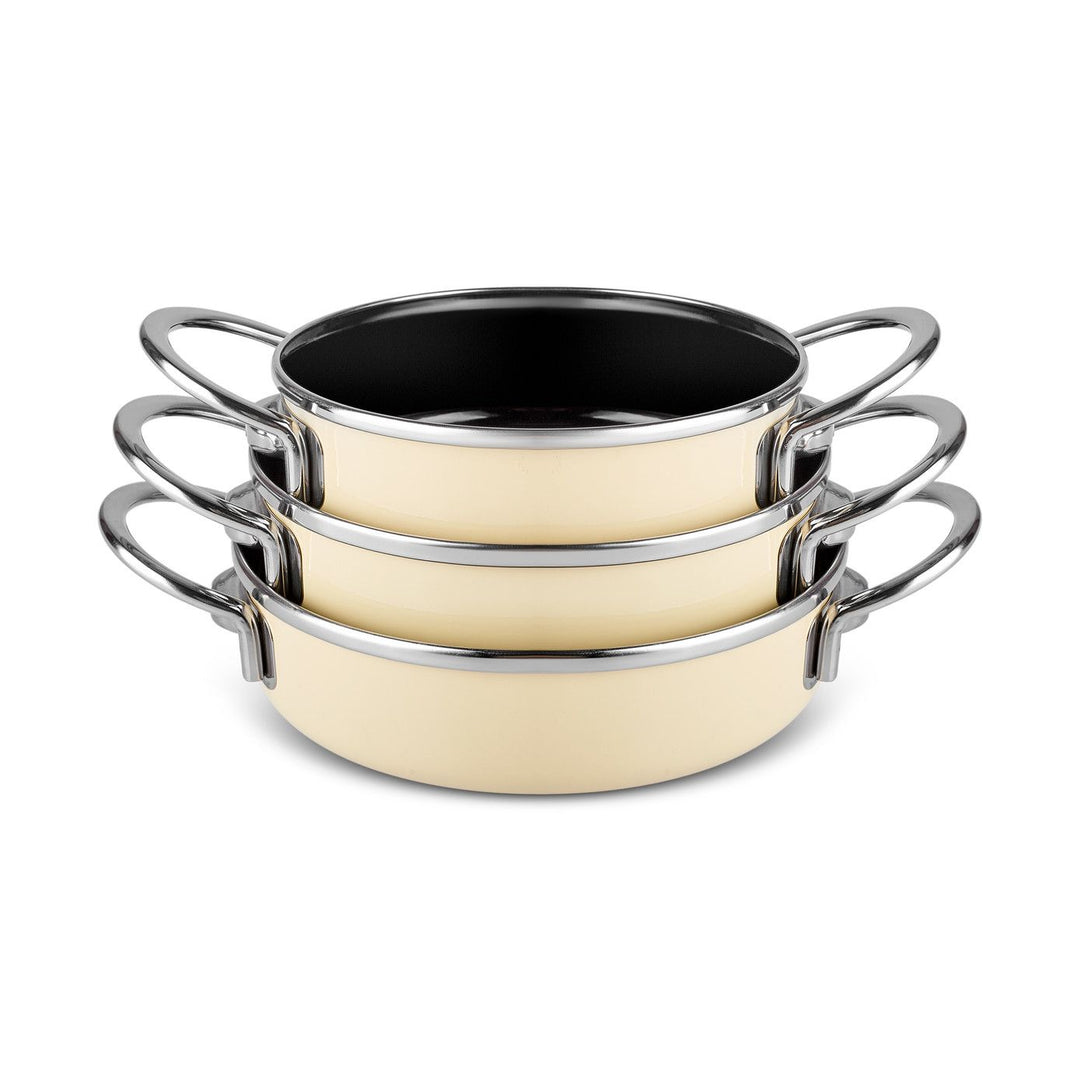 Karaca Erva Emaljeret Induktions Lavt Grydesæt 6 Dele 16-18-20 cm - Råhvid