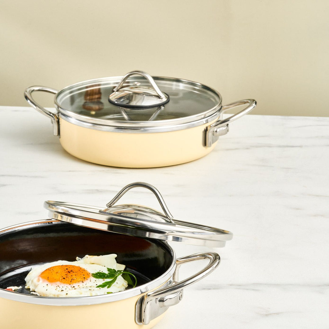 Karaca Erva Emaljeret Induktions Lavt Grydesæt 6 Dele 16-18-20 cm - Råhvid