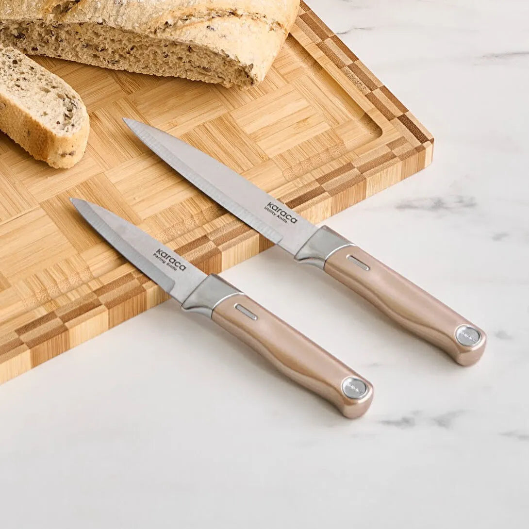 Karaca Mastermaid Mineral Gold Knivsæt – 6 Dele med Moderne Knivblok