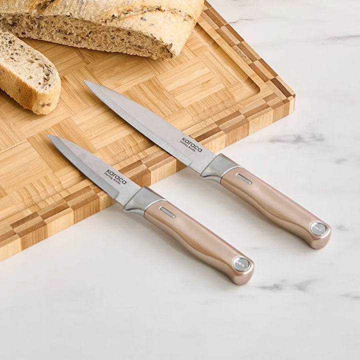 Karaca Mastermaid Mineral Gold Knivsæt – 6 Dele med Moderne Knivblok