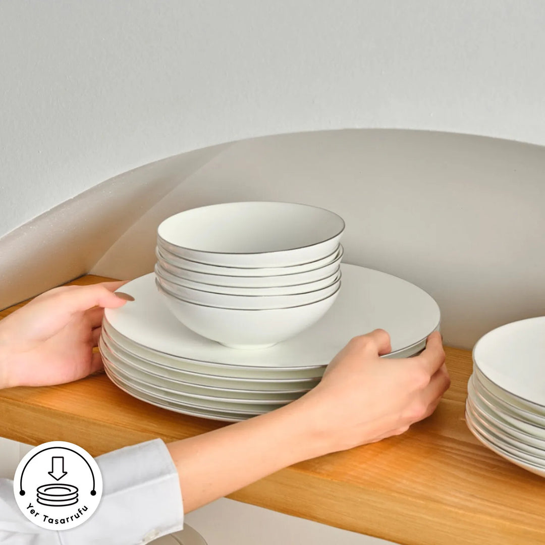 Karaca Fine Pearl Extra Chanak Middagssæt | 55 dele | 12 personer | Sølv