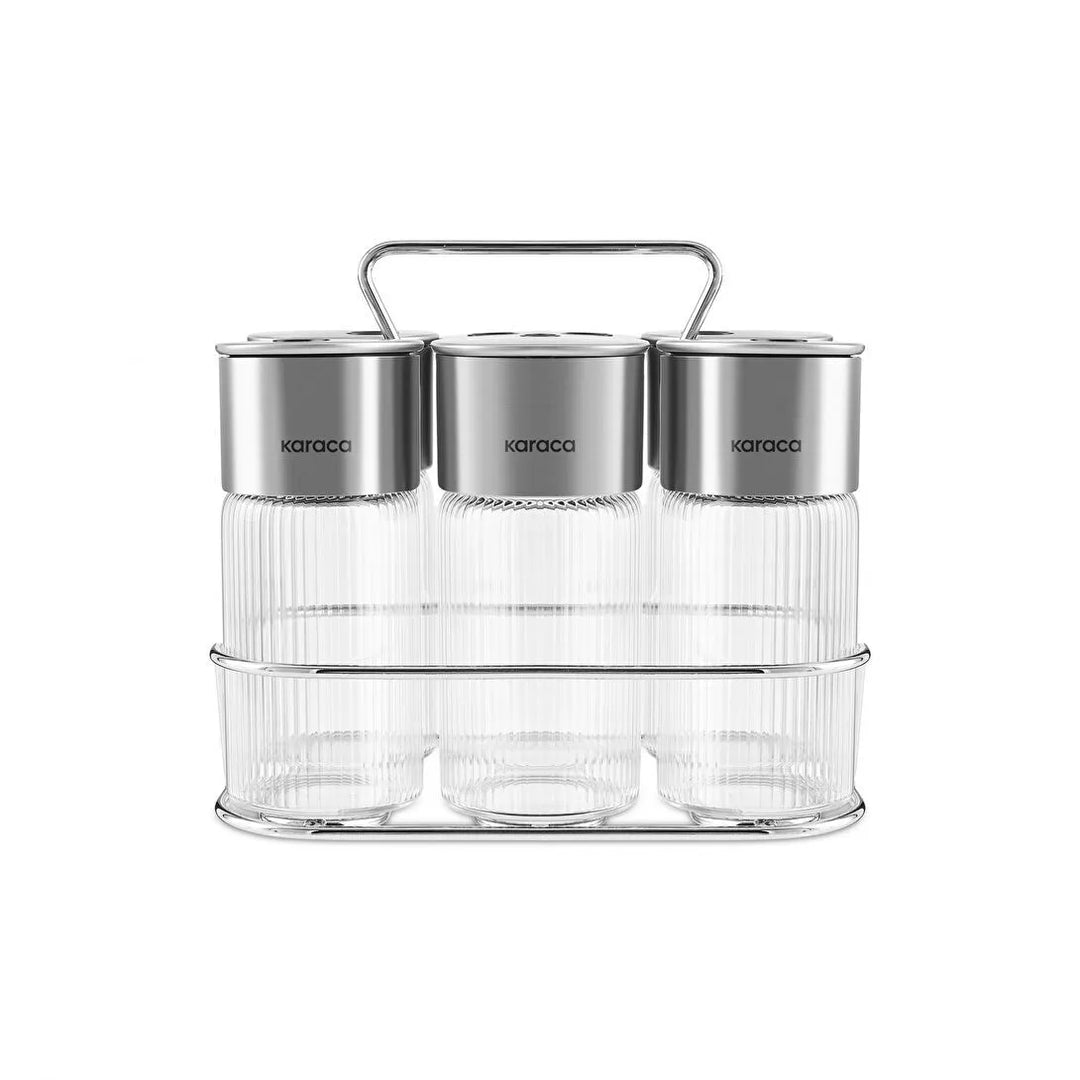 Karaca Ripple Inox Krydderisæt – 13 Dele i Glas & Rustfrit Stål