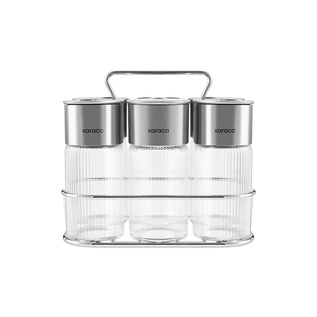 Karaca Ripple Inox Krydderisæt – 13 Dele i Glas & Rustfrit Stål