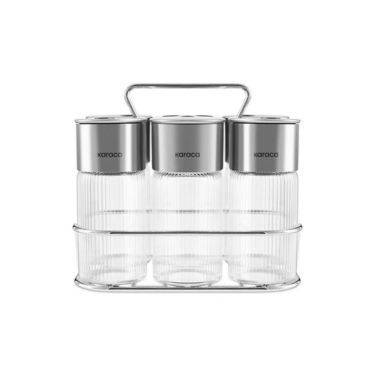 Karaca Ripple Inox Krydderisæt – 13 Dele i Glas & Rustfrit Stål