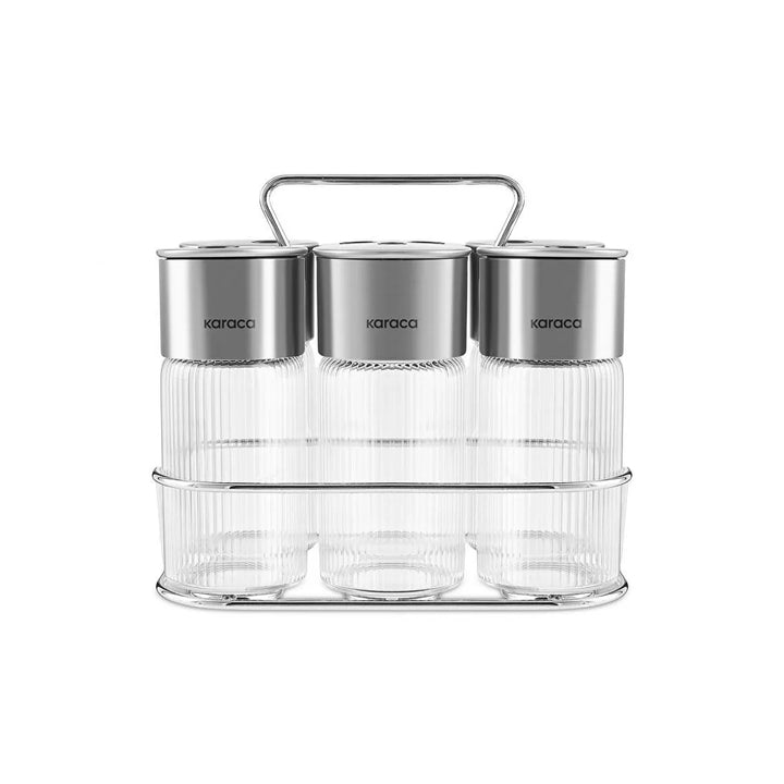 Karaca Ripple Inox Krydderisæt – 13 Dele i Glas & Rustfrit Stål