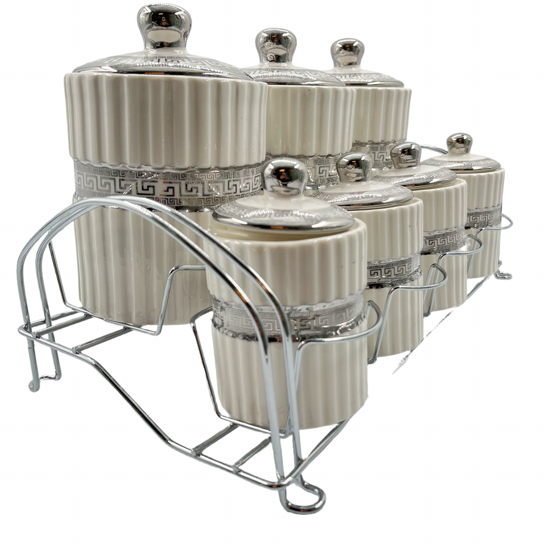 Almina Krydderisæt i Porcelæn - Hvid/Sølv