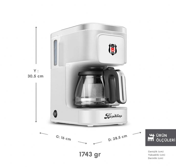 Karaca x Besiktas Just Coffee Aroma 2-in-1 Filterkaffe- og Temaskine - Hvid