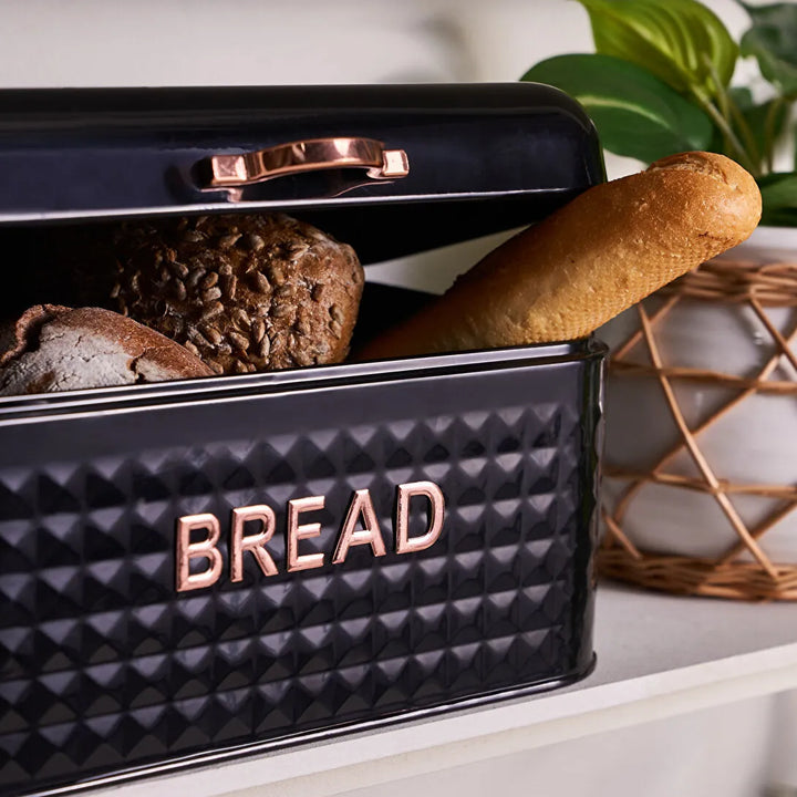 Karaca Elmas XL Brødkasse Sæt – Sort Diamant-design inkl. 3 Opbevaringskrukker