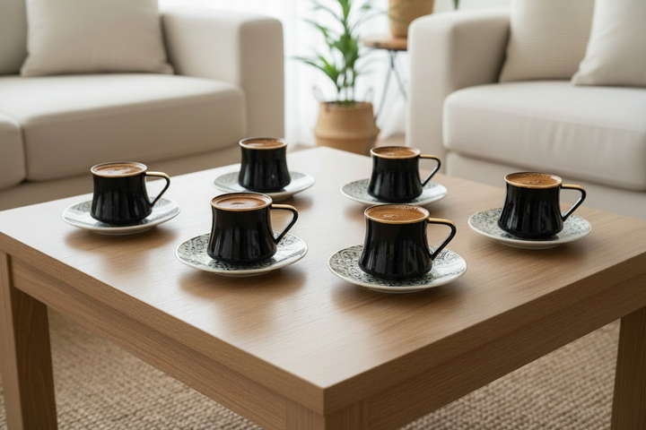 Schäfer Chalisa Kaffesæt 190 ML - SORT/HVID/ROSAGULD - 12 DELE - 6 PERSONER