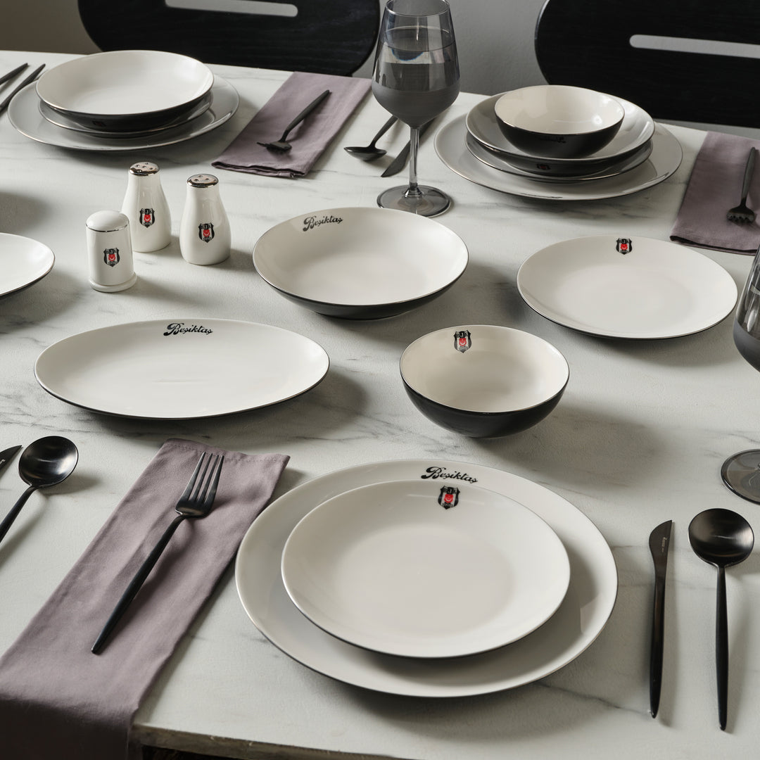 Karaca x Beşiktaş Elegance Bone - Platin - 53 Dele - 12 Personers Spisestel