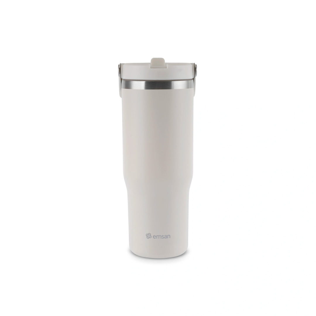 Emsan - Star Ice Termokande med sugerør - 900 ml | cremefarvet