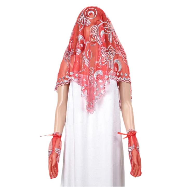 Hennafest Brudeslør og Handsker m/Pailletter - Rød eller Grøn