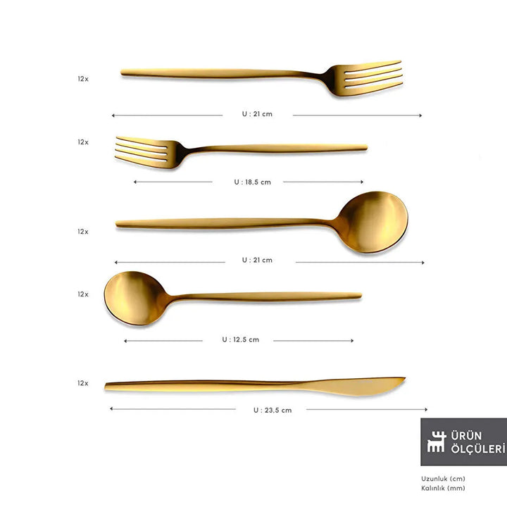 Karaca Orion Mat Gold 60-delt bestiksæt – 18/10 rustfrit stål 12 Personers