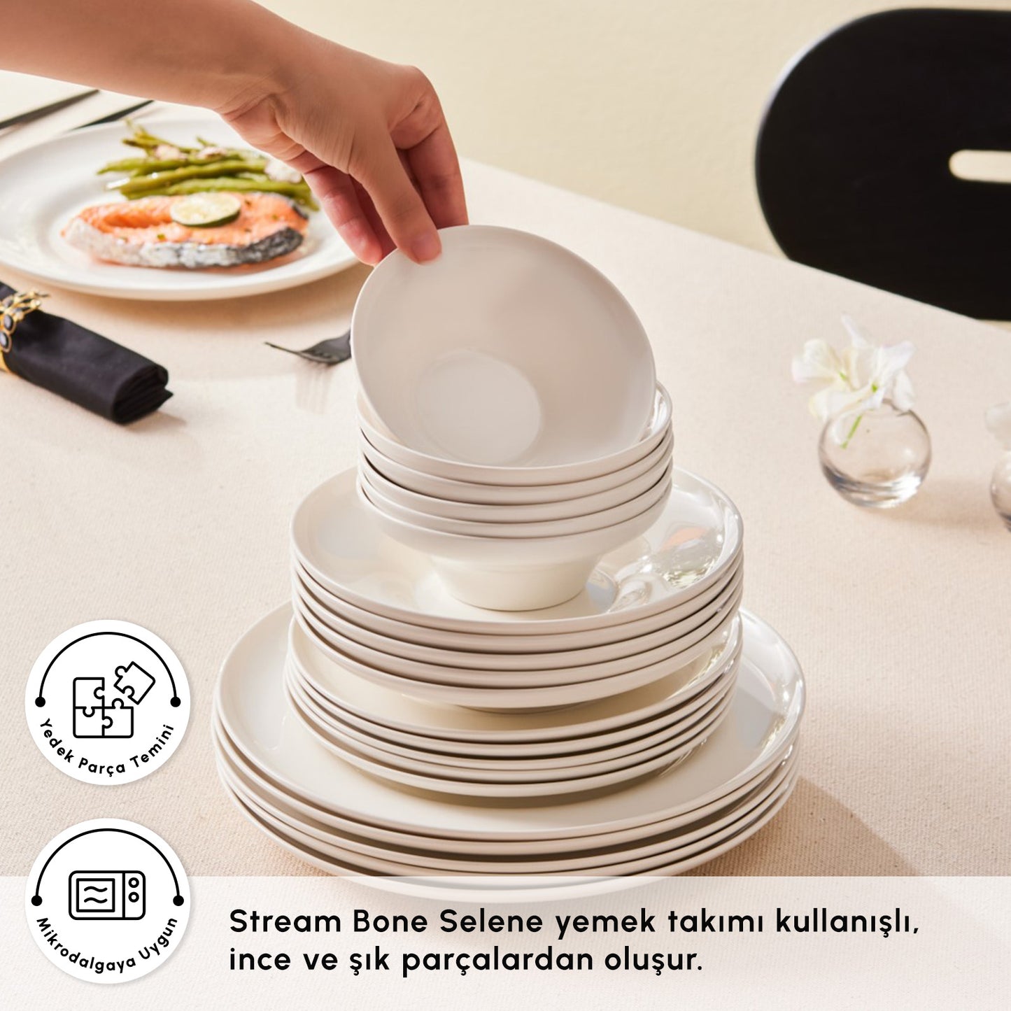 Karaca Stream Bone Selene 24 Dele Middagssæt til 6 personer