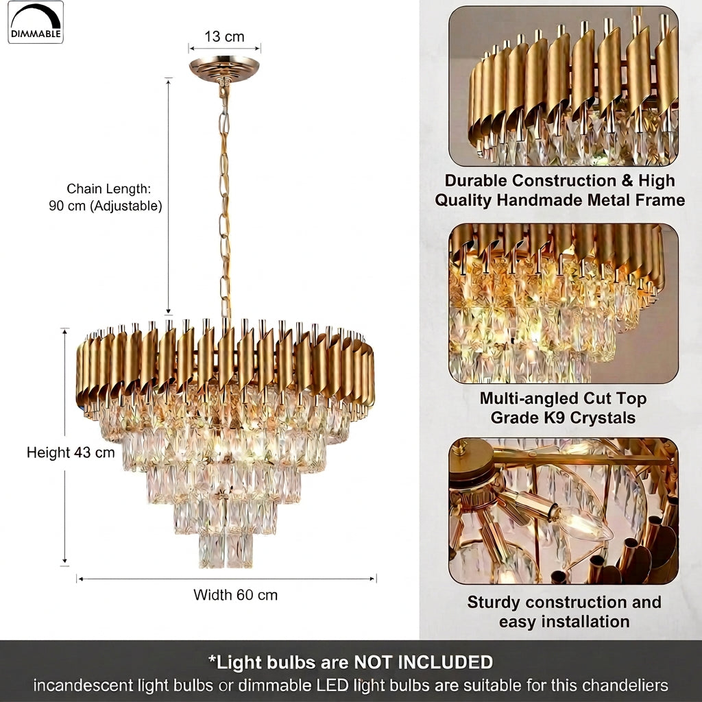 Luxury Living - Elegant Krystal Loftlampe - Guld | Ø50 cm
