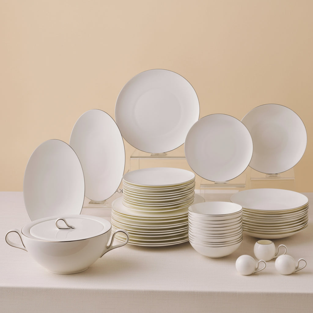 Karaca Fine Pearl Extra Chanak Middagssæt | 55 dele | 12 personer | Sølv