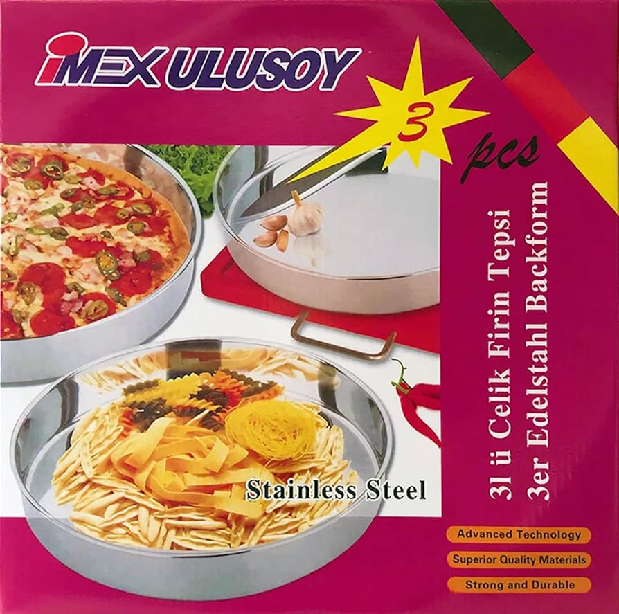 IMEX Rustfri Stål Rund Bagebakke – Sæt af 3 (28/32/36 cm)