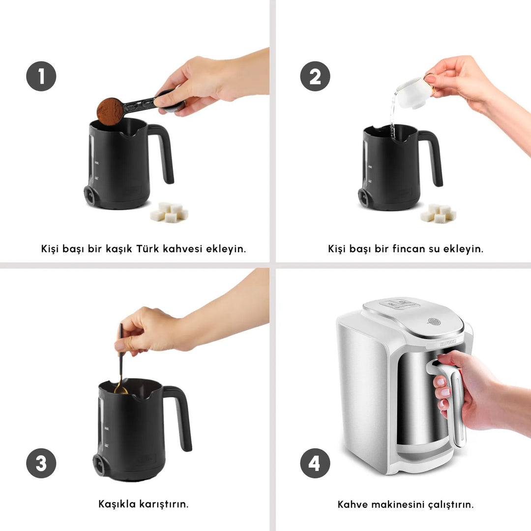 Karaca Hatır Neo Inox - Tyrkisk Kaffemaskine med Kande - Rustfrit Stål – Hvid