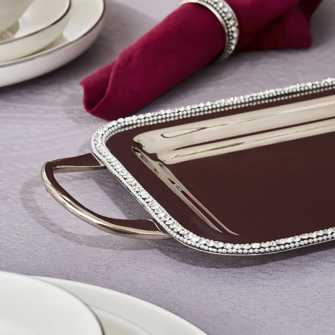 Karaca Home Majesty Dekorativ Serveringsbakke – Sølv, ca. 45,75 × 17,75 cm