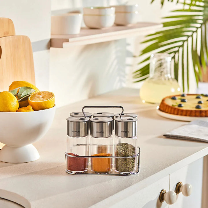 Karaca Ripple Inox Krydderisæt – 13 Dele i Glas & Rustfrit Stål