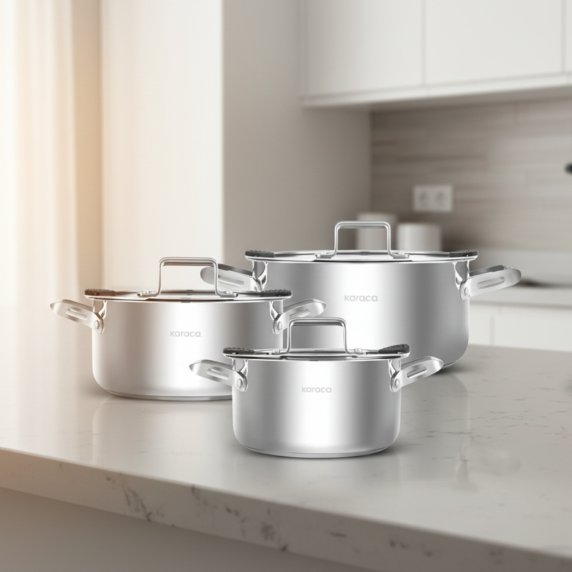 Karaca Montreal Induktionsbase Midi Grydesæt - Rustfrit Stål - 6 Dele