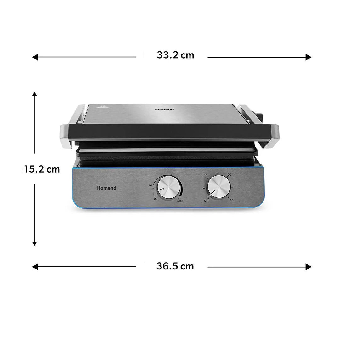 Homend Grilliant 1344H - Rustfrit Stål Grill & Brødrister med Støbejernsplader | 2000W