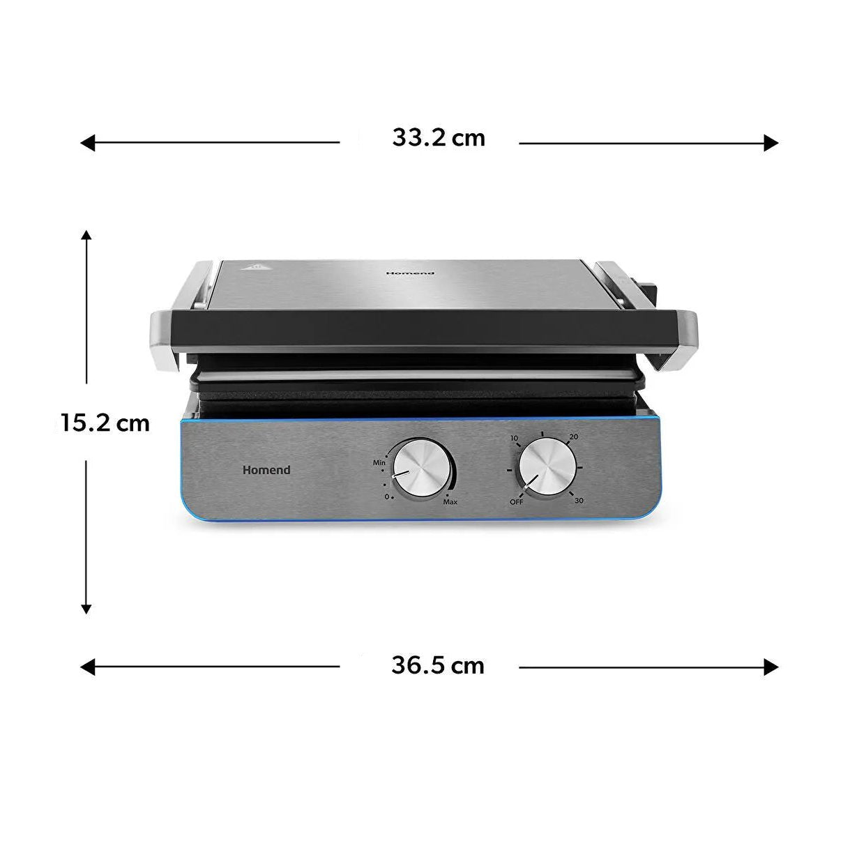 Homend Grilliant 1344H - Rustfrit Stål Grill & Brødrister med Støbejernsplader | 2000W