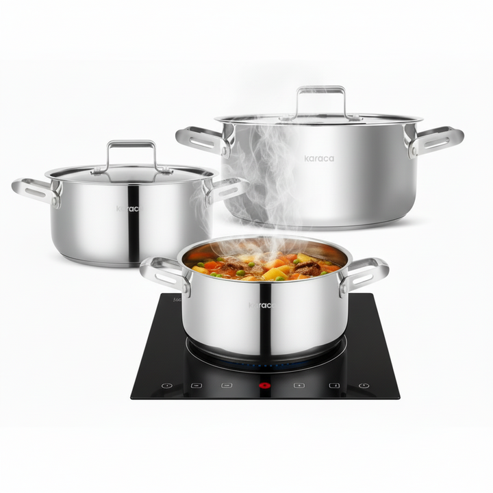 Karaca Montreal Induktionsbase Midi Grydesæt - Rustfrit Stål - 6 Dele