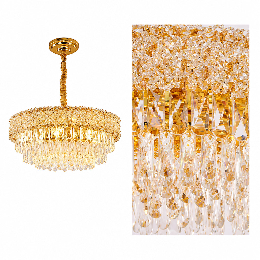 Luxury Living - LED Krystal Loftlampe - 3 Lysindstillinger | 56x56x24 cm | Guldfinish