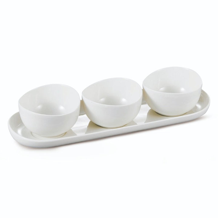 BRICARD Colmar Aperitifsæt med bakke – 4 dele | Hvid porcelæn