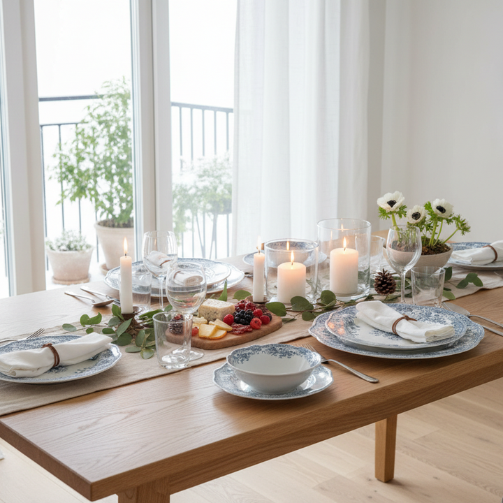 Bricard Fleury - Porcelæn tallerkensæt - 25 Dele | 6 Personer | Blå