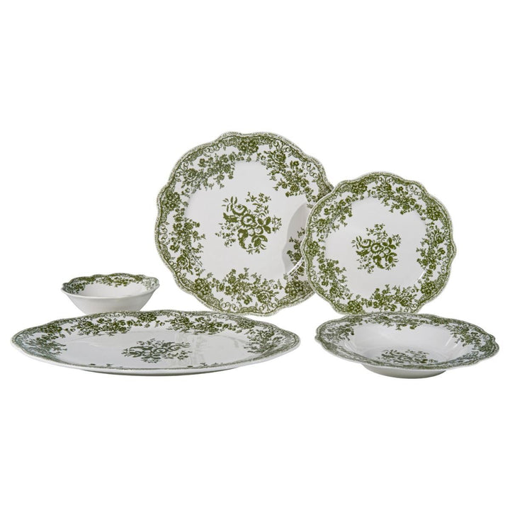Bricard Fleury - Porcelæn tallerkensæt - 25 Dele | 6 Personer | Grøn