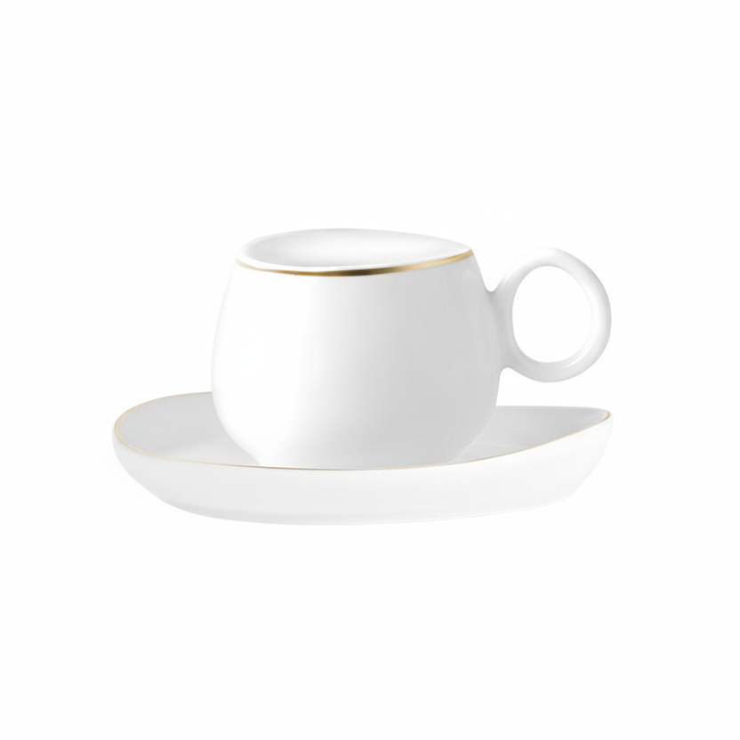 Karaca Streamline Tribe Espressosæt - til 2 Personer – 90 ml - Hvid/Guldkant