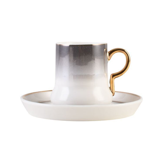 Bricard Espresso Kaffesæt 90 ML - HVID-GRÅ-GULD 12 DELE 6 PERSONER