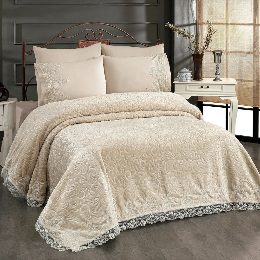 Berry Concept Sengetæppesæt (Battaniye) 235x245 cm | 3 Farver | Hvid/Beige/Grå