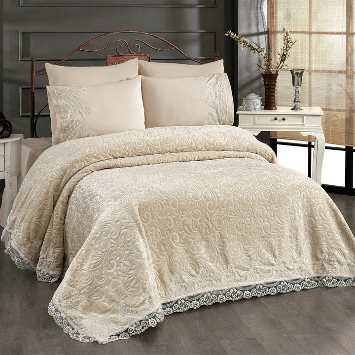 Berry Concept Sengetæppesæt (Battaniye) 235x245 cm | 3 Farver | Hvid/Beige/Grå