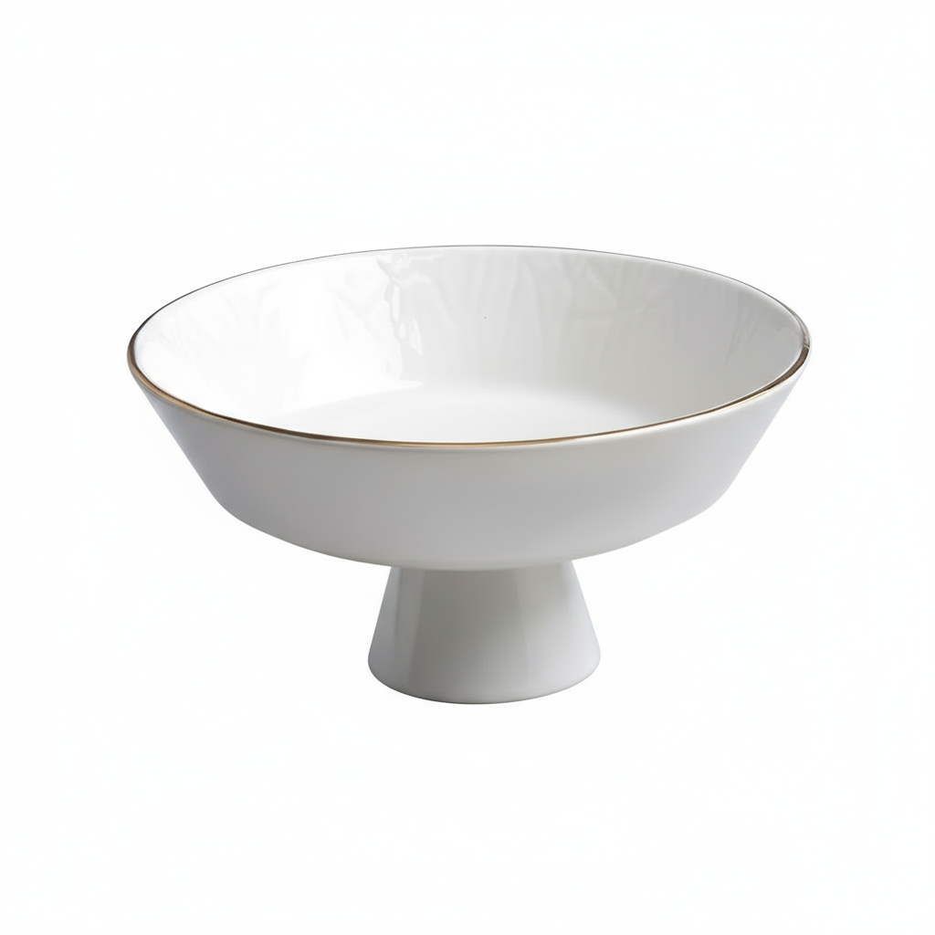 Karaca Calvin Porcelæn Serveringsskål På Fod | Hvid/Guld | 20 cm