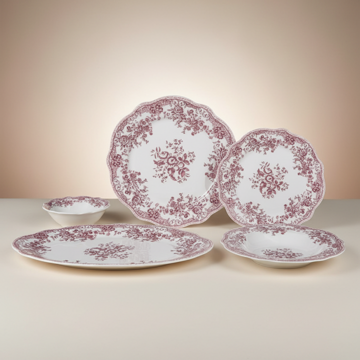 Bricard Fleury - Porcelæn tallerkensæt - 25 Dele | 6 Personer | Pink