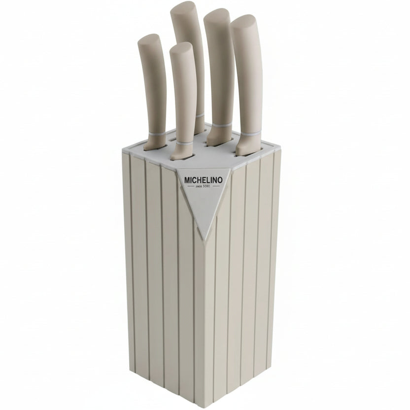 Michelino Alythia Knivsæt m/Blok - 6 Dele - Beige