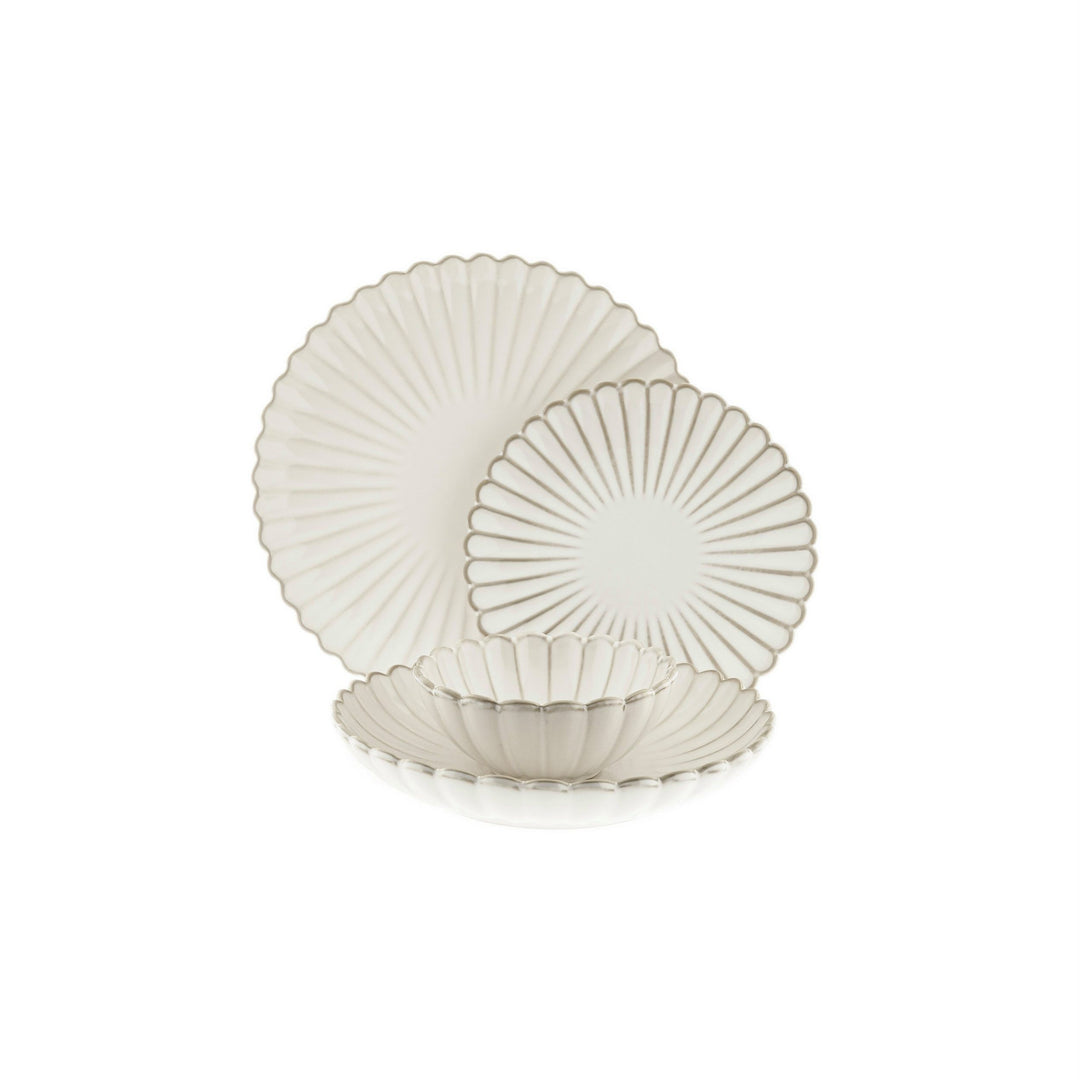 Almina Bloomy Porcelænssæt til 6 personer - 26 dele - Bølget - Creme/Beige