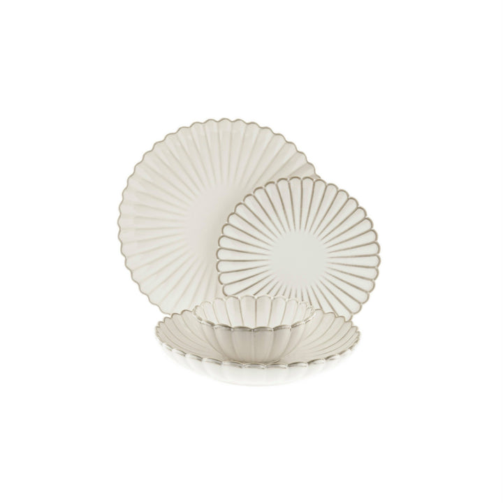 Almina Bloomy Porcelænssæt til 6 personer - 26 dele - Bølget - Creme/Beige