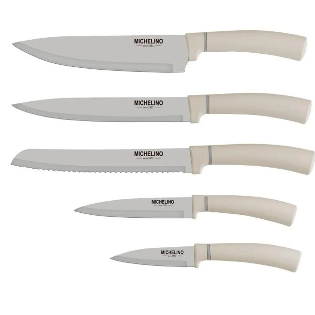 Michelino Alythia Knivsæt m/Blok - 6 Dele - Beige