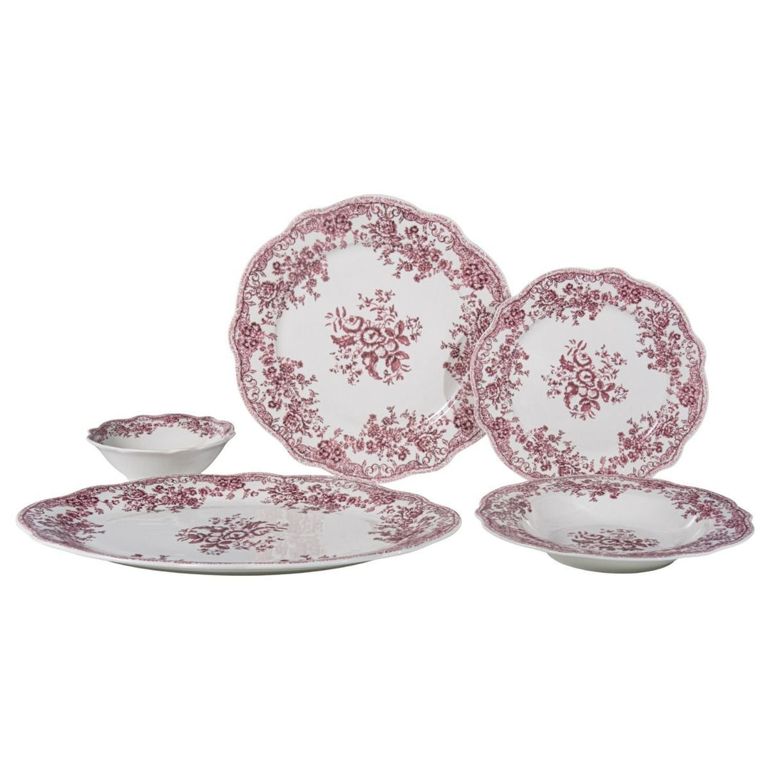 Bricard Fleury - Porcelæn tallerkensæt - 25 Dele | 6 Personer | Pink