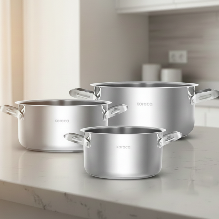 Karaca Montreal Induktionsbase Midi Grydesæt - Rustfrit Stål - 6 Dele