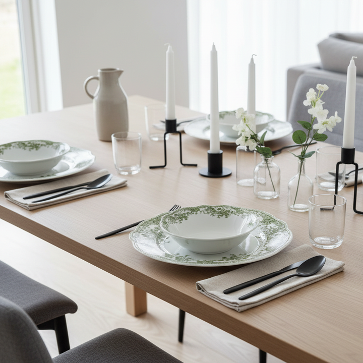 Bricard Fleury - Porcelæn tallerkensæt - 25 Dele | 6 Personer | Grøn