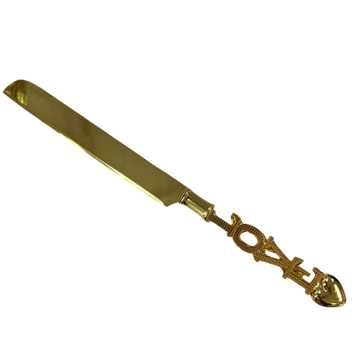 Almina Kagekniv og -Spadesæt Guld m/"Love"-motiv